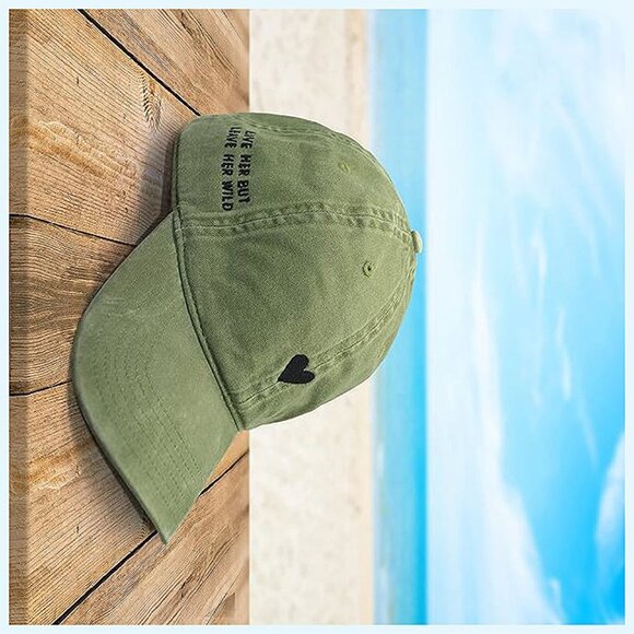 Hat, Embroidered Brushed Cotton Women’s Baseball Hat Unisex Fit, Heart Green - Picture 4 of 5